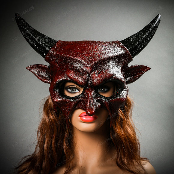 Demon Sharp Black Horn Devil Masquerade Mask - Bloody Red - Picture 6 of 8